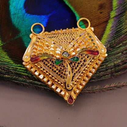 22KT yellow gold handmade filigree work pendant, Indian wedding jewelry, elegant gold necklace by TRIBAL ORNAMENTS
