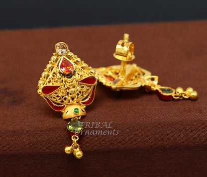 22k yellow gold handmade traditional stud earring with intricate filigree work, showcasing ethnic jewelry craftsmanship.