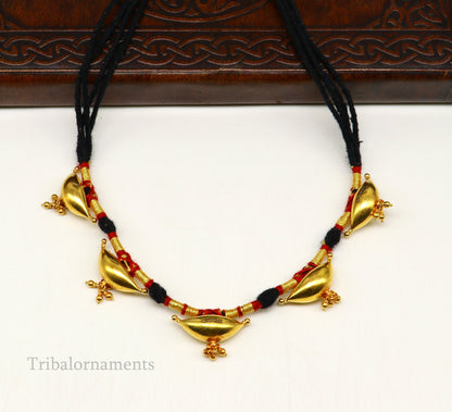 22kt yellow gold customized vintage tribal choker necklace, best gift ethnic necklace worn by tribal people of Rajasthan india  set74 - TRIBAL ORNAMENTS