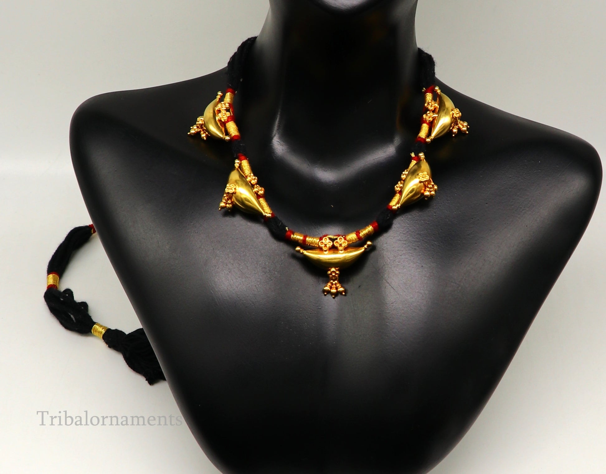 22kt yellow gold customized vintage tribal choker necklace, best gift ethnic necklace worn by tribal people of Rajasthan india  set74 - TRIBAL ORNAMENTS