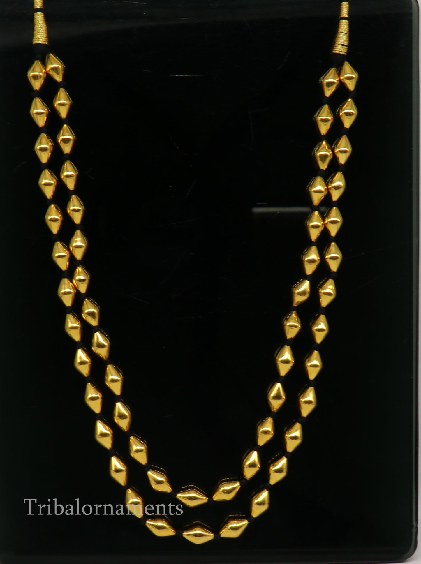 22kt yellow gold Dholki beaded customized necklace, excellent 2 string necklace ,wedding bridal jewelry tribal necklace from india set73 - TRIBAL ORNAMENTS