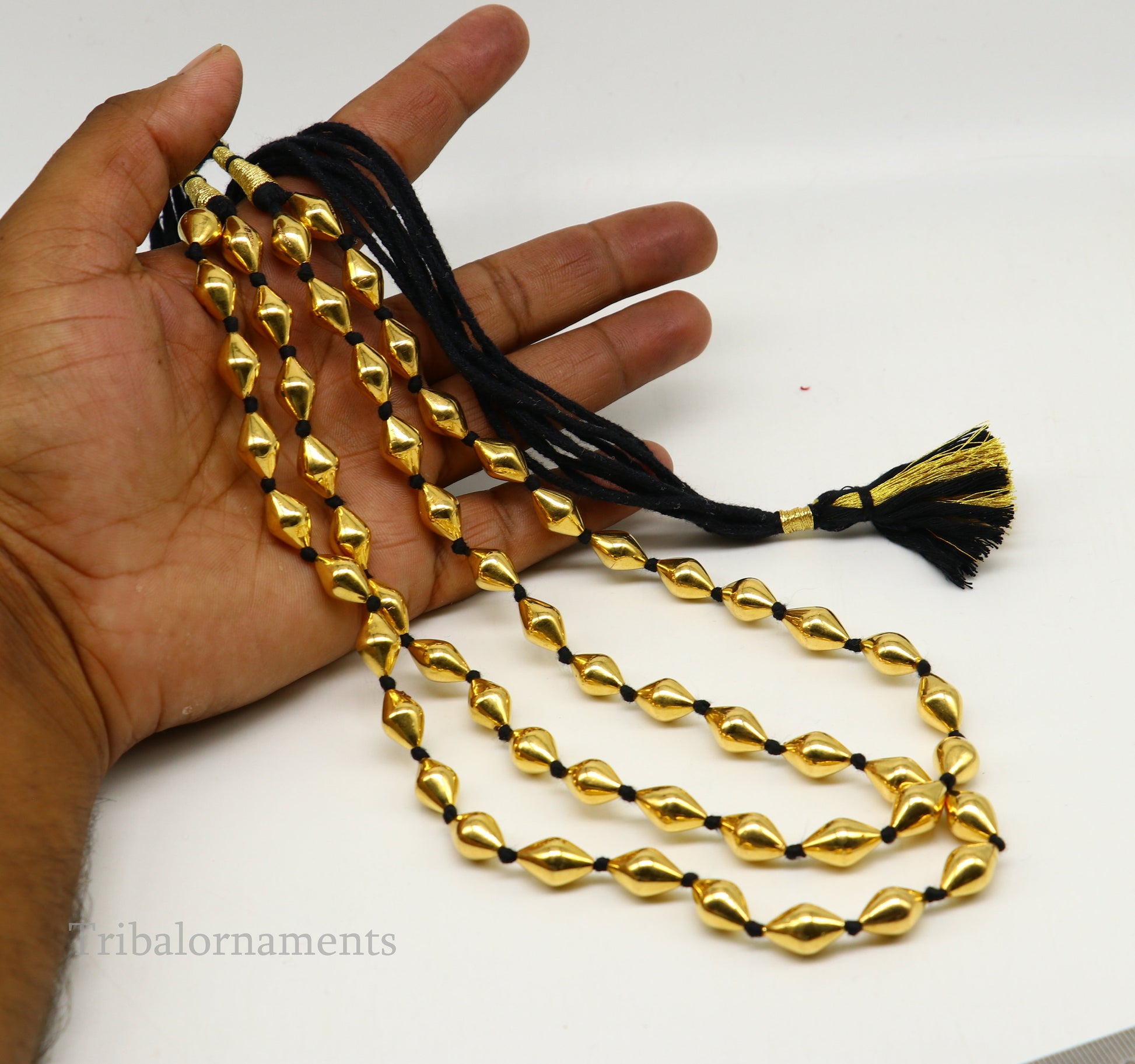 22kt yellow gold Dholki beaded customized necklace, excellent 2 string necklace ,wedding bridal jewelry tribal necklace from india set73 - TRIBAL ORNAMENTS