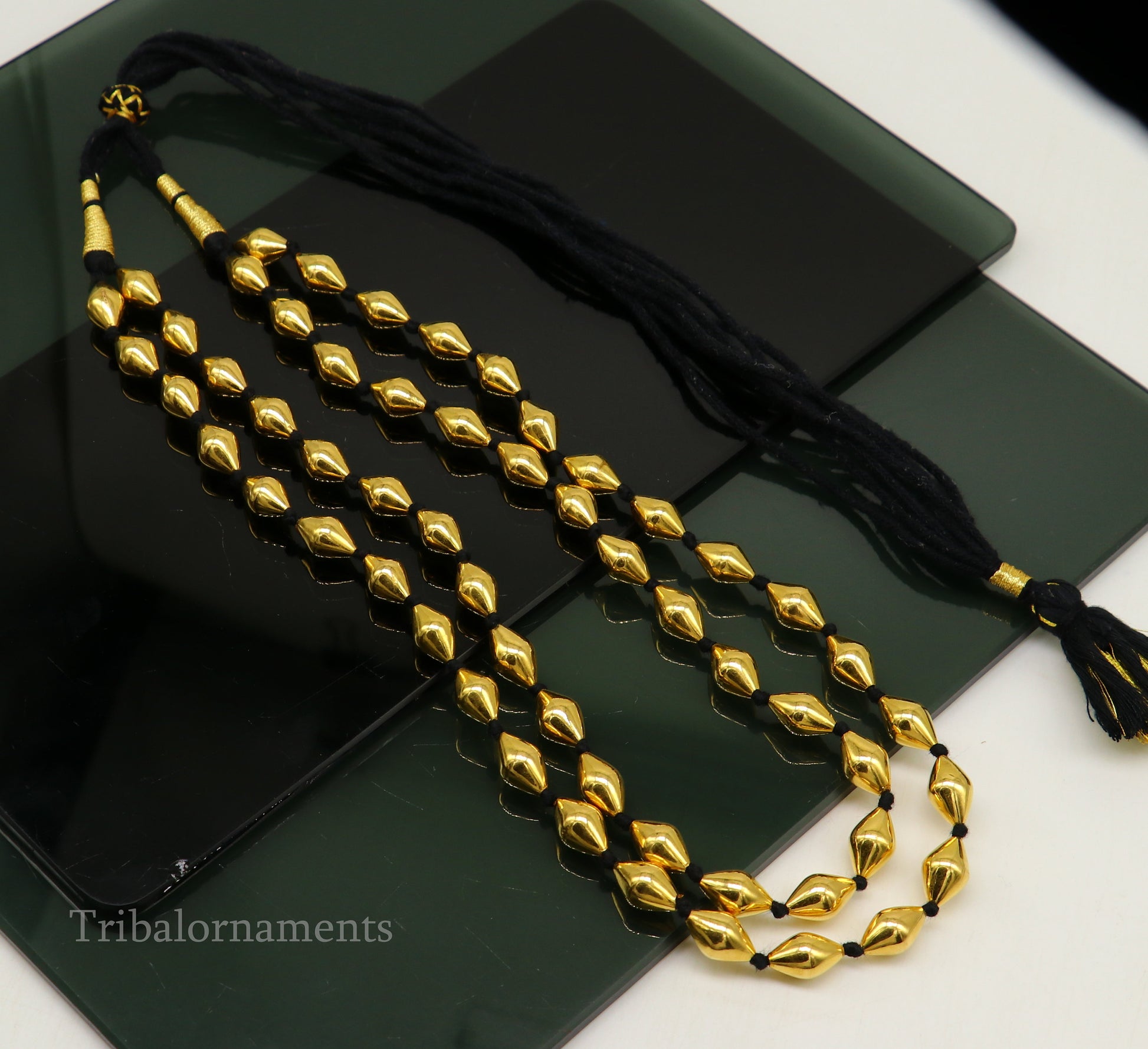 22kt yellow gold Dholki beaded customized necklace, excellent 2 string necklace ,wedding bridal jewelry tribal necklace from india set73 - TRIBAL ORNAMENTS