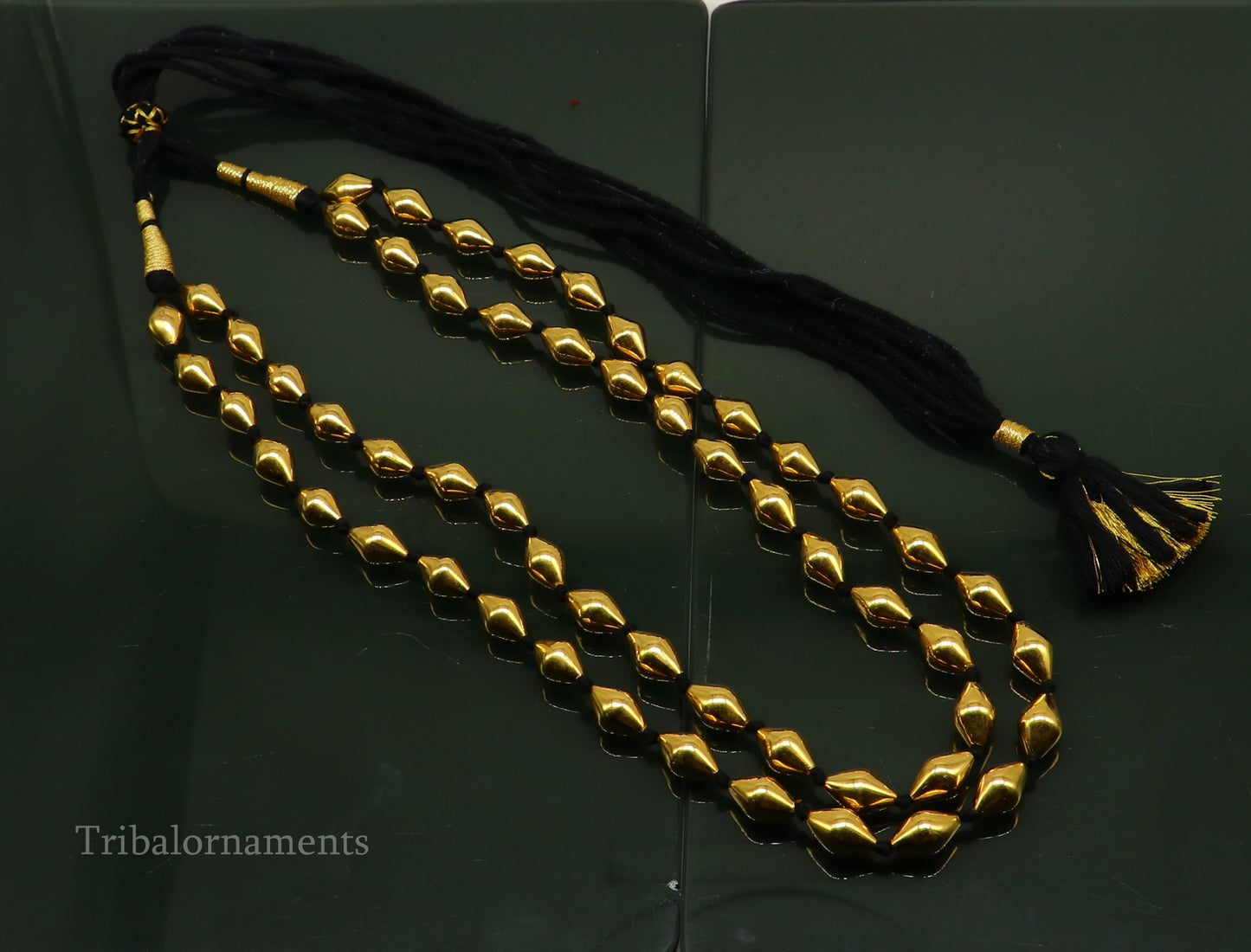 22kt yellow gold Dholki beaded customized necklace, excellent 2 string necklace ,wedding bridal jewelry tribal necklace from india set73 - TRIBAL ORNAMENTS