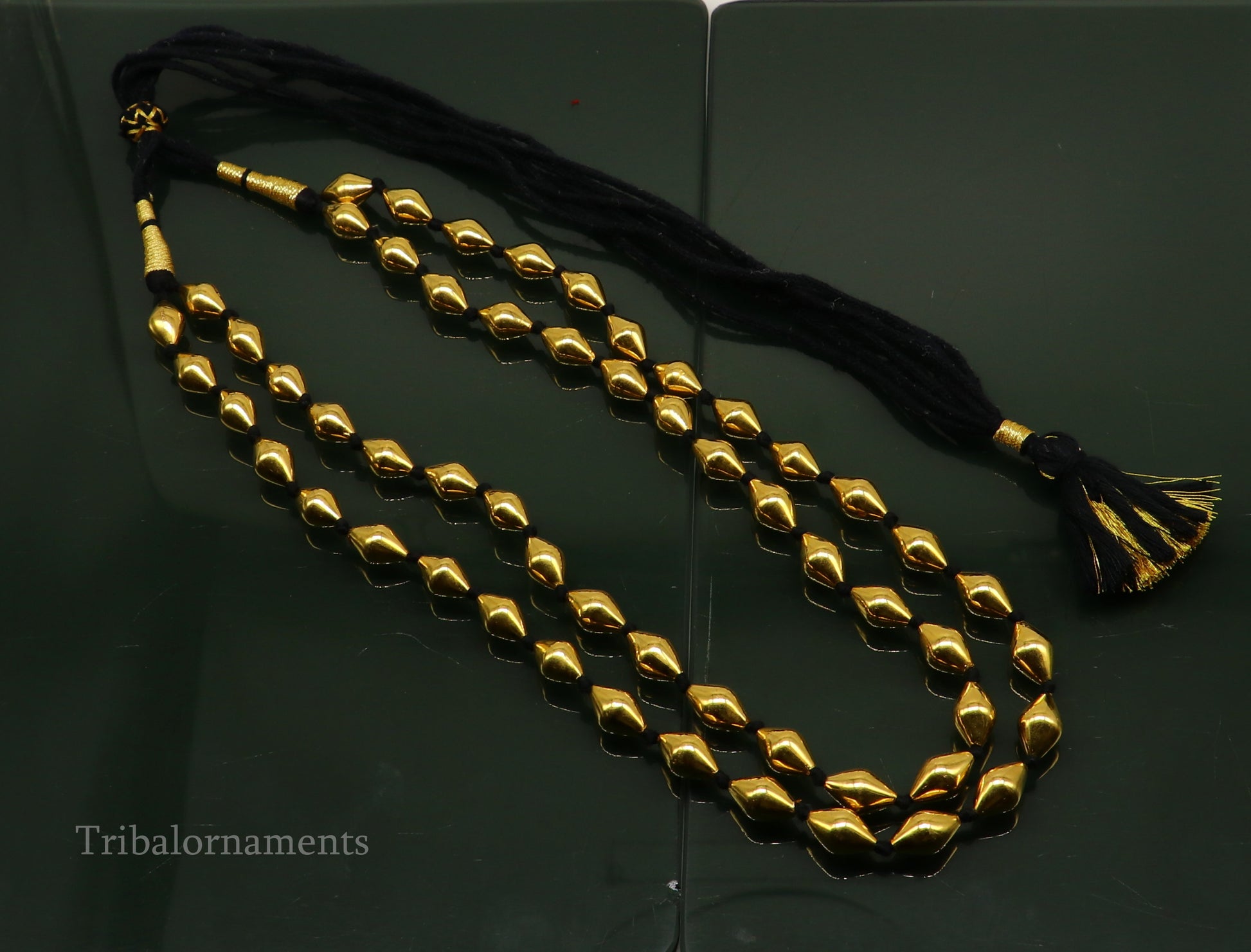 22kt yellow gold Dholki beaded customized necklace, excellent 2 string necklace ,wedding bridal jewelry tribal necklace from india set73 - TRIBAL ORNAMENTS