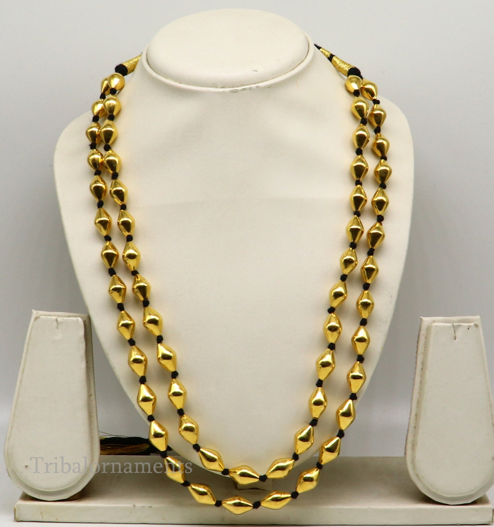 22kt yellow gold Dholki beaded customized necklace, excellent 2 string necklace ,wedding bridal jewelry tribal necklace from india set73 - TRIBAL ORNAMENTS