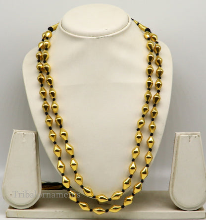 22kt yellow gold Dholki beaded customized necklace, excellent 2 string necklace ,wedding bridal jewelry tribal necklace from india set73 - TRIBAL ORNAMENTS