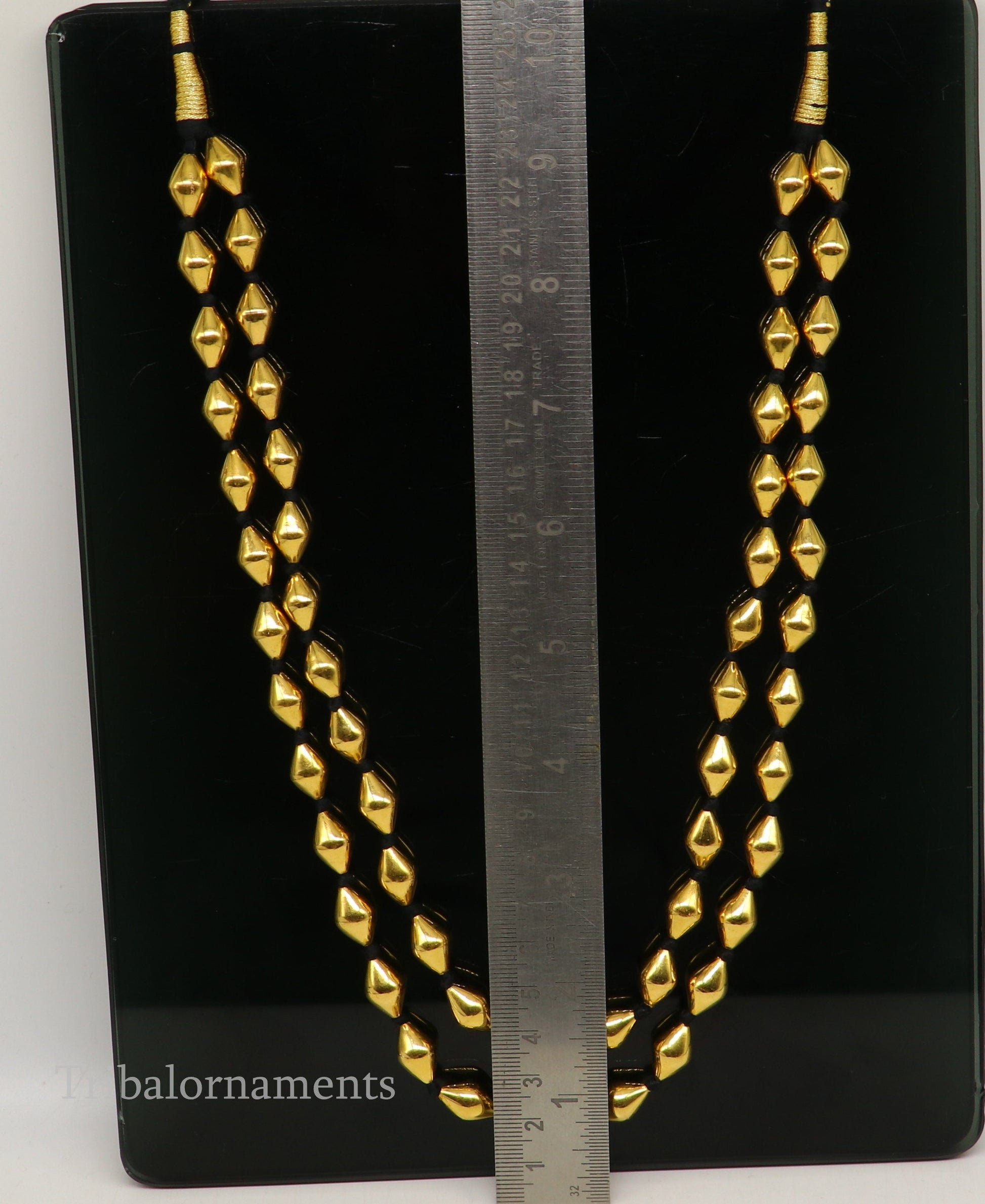 22kt yellow gold Dholki beaded customized necklace, excellent 2 string necklace ,wedding bridal jewelry tribal necklace from india set73 - TRIBAL ORNAMENTS