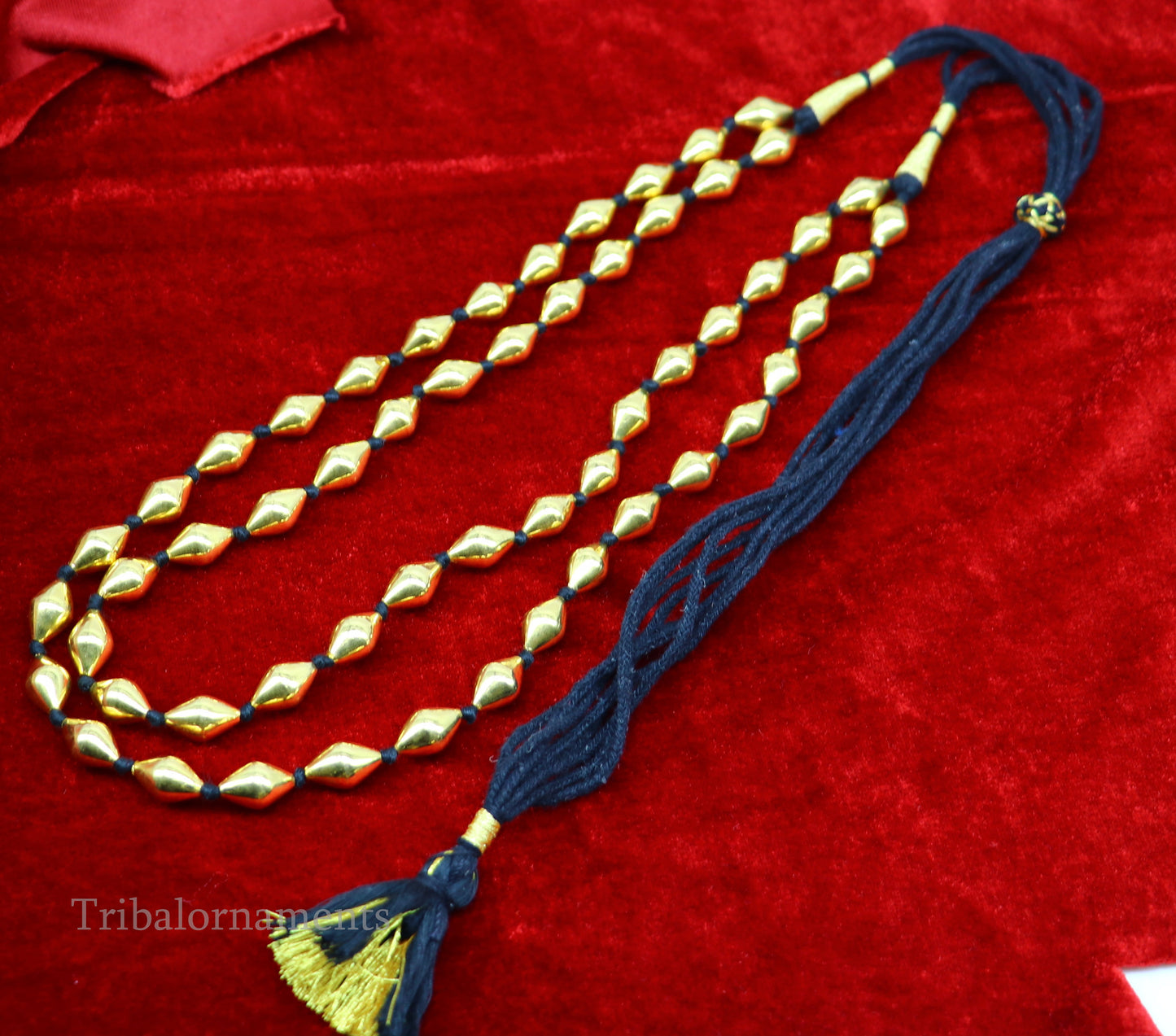 22kt yellow gold Dholki beaded customized necklace, excellent 2 string necklace ,wedding bridal jewelry tribal necklace from india set73 - TRIBAL ORNAMENTS