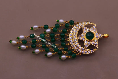 22KT yellow gold vintage Jadau moon and star pendant necklace, handmade designer drop dangle jewelry by TRIBAL ORNAMENTS.
