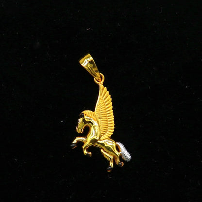 22KT yellow gold handmade Pegasus unicorn pendant by TRIBAL ORNAMENTS, featuring detailed divine design for elegant jewelry.
