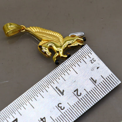 22KT yellow gold handmade Pegasus unicorn pendant from TRIBAL ORNAMENTS, featuring intricate design and enchanting jewelry detail.
