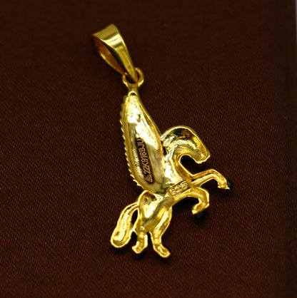 22KT yellow gold handmade Pegasus unicorn pendant from TRIBAL ORNAMENTS, featuring intricate divine design and enchanting jewelry style.