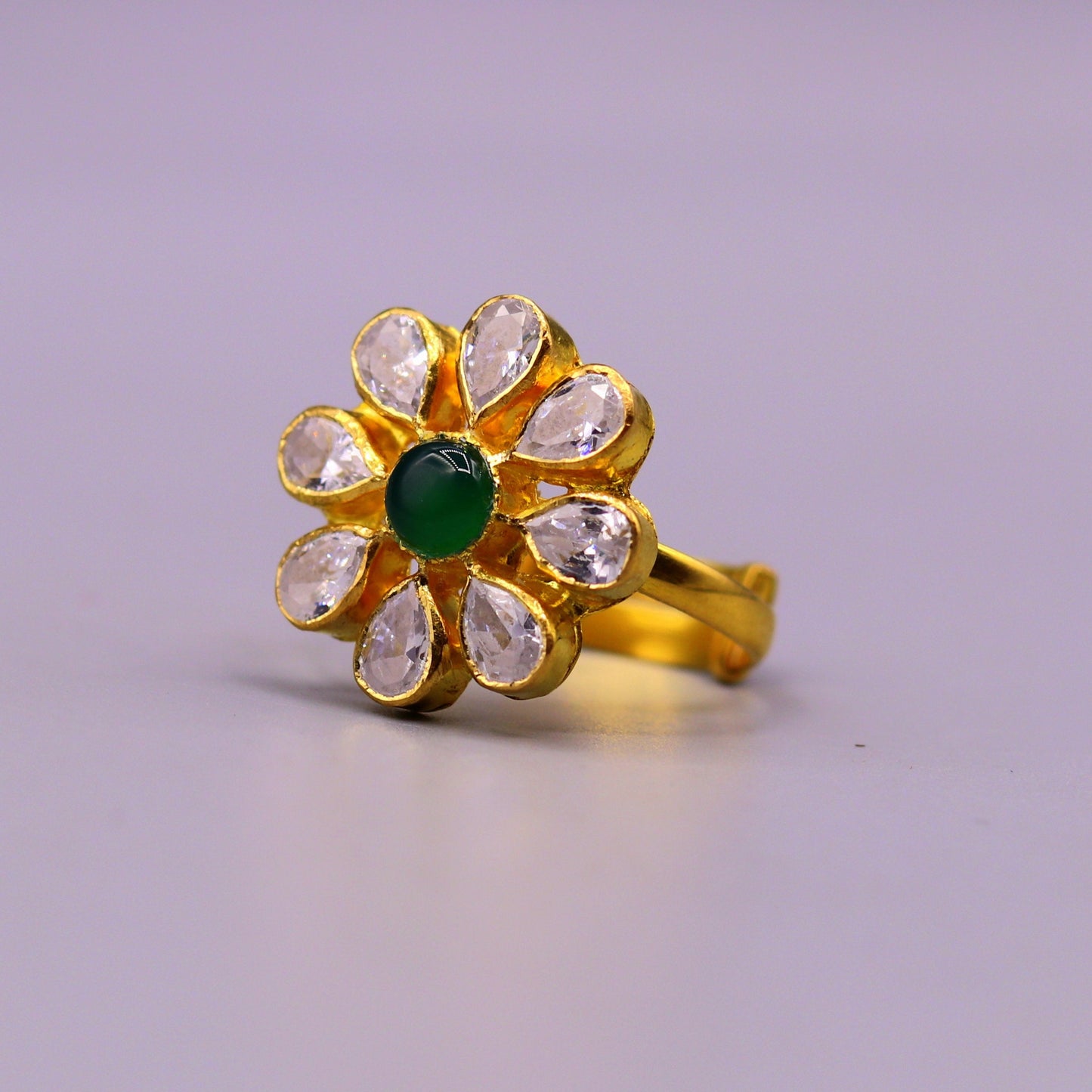 22kt yellow gold handmade fabulous adjustable ring band certified hallmarked flower shape indian simple jewelry - TRIBAL ORNAMENTS