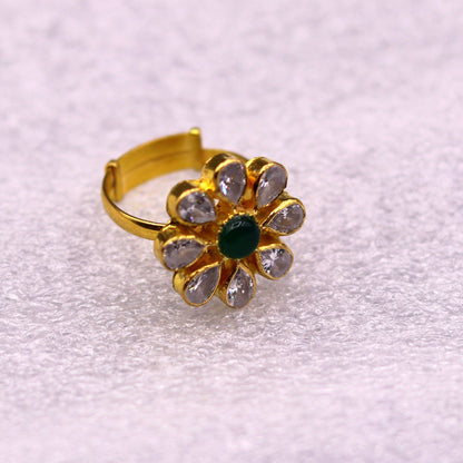22KT yellow gold handmade flower shape adjustable ring by TRIBAL ORNAMENTS, simple and hallmarked elegant jewelry.