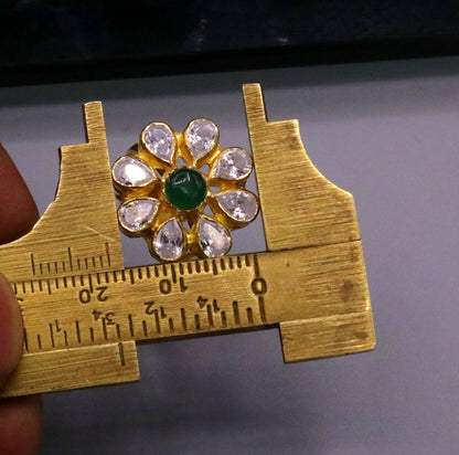 22KT yellow gold handmade adjustable flower-shaped ring by TRIBAL ORNAMENTS, featuring simple elegant Indian jewelry design.