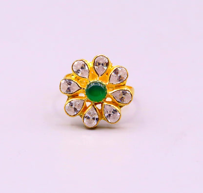 22KT yellow gold handmade flower shape adjustable ring by TRIBAL ORNAMENTS, simple and hallmarked elegant jewelry design