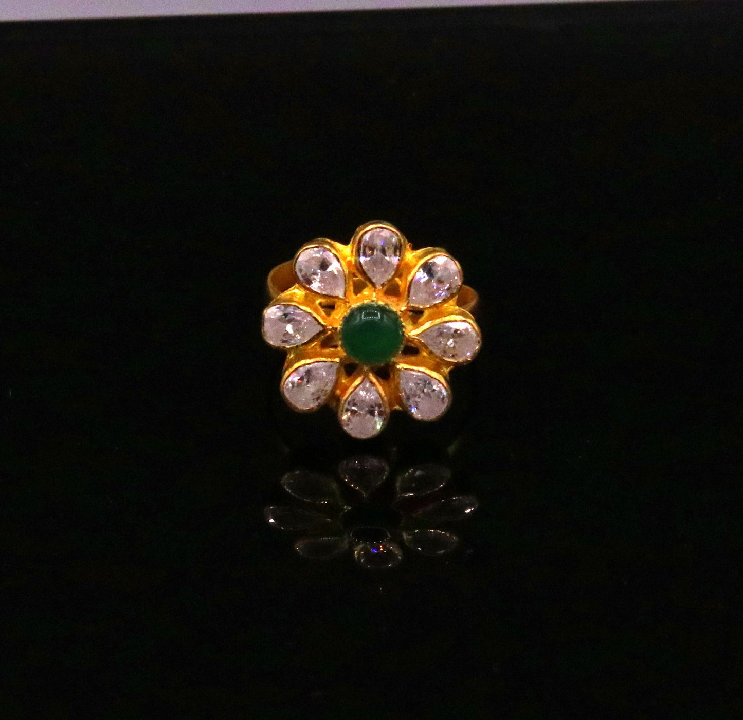 22kt yellow gold handmade fabulous adjustable ring band certified hallmarked flower shape indian simple jewelry - TRIBAL ORNAMENTS