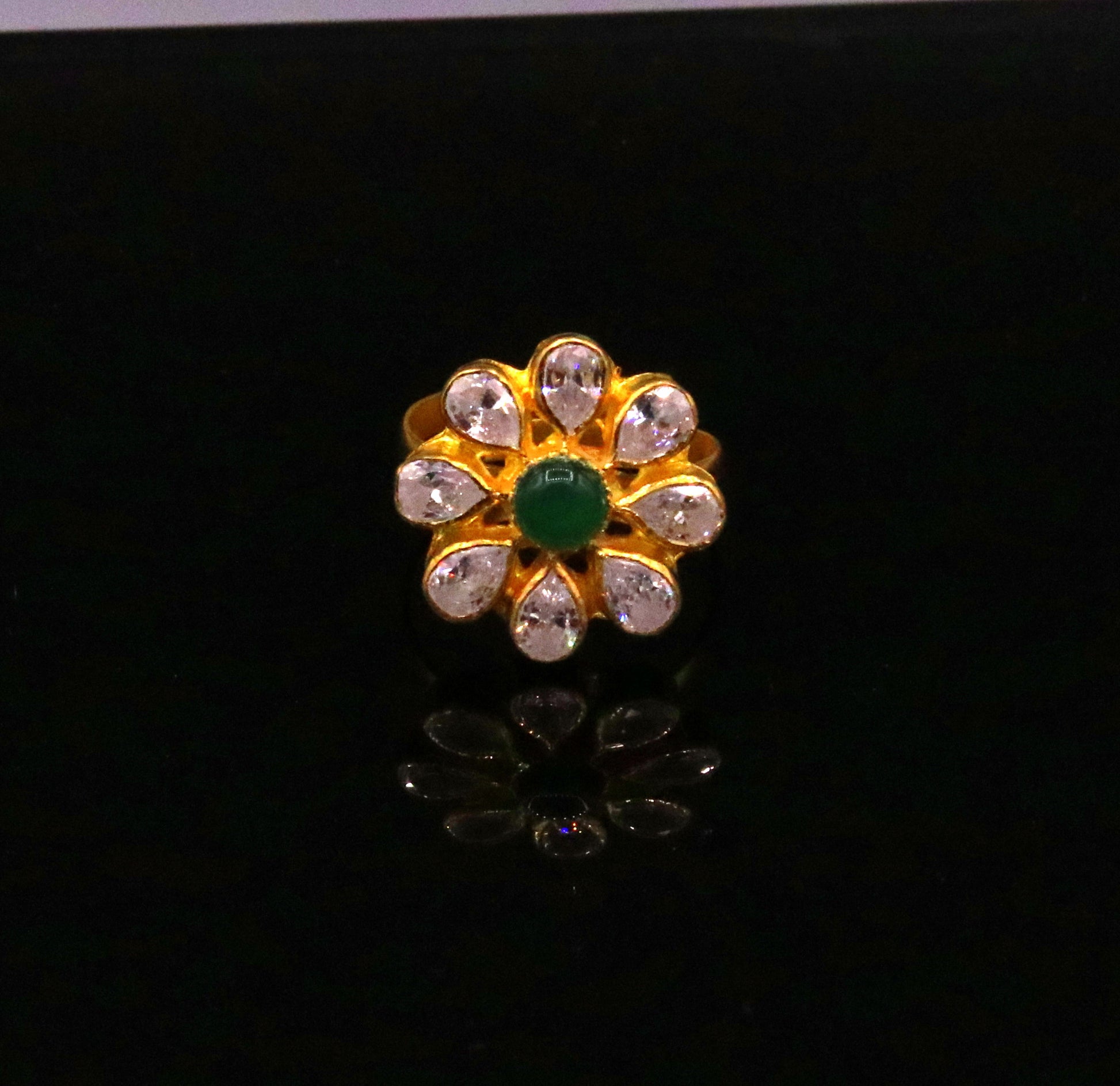 22kt yellow gold handmade fabulous adjustable ring band certified hallmarked flower shape indian simple jewelry - TRIBAL ORNAMENTS