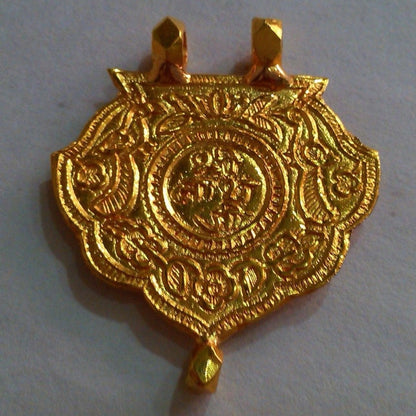 22KT yellow gold handmade tribal Shree Nathji pendant with antique ethnic design from Rajasthan, India, by TRIBAL ORNAMENTS.