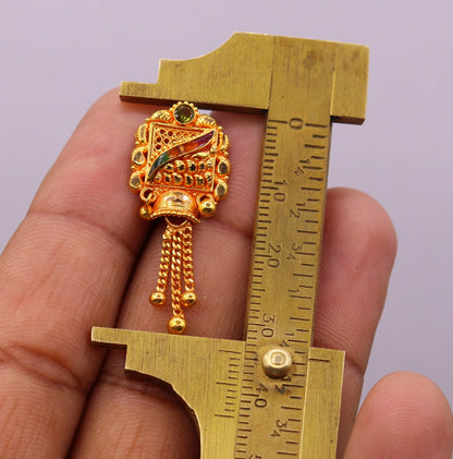 22KT yellow gold handmade filigree antique-style drop dangle earrings by Tribal Ornaments, showcasing intricate craftsmanship and elegant design.