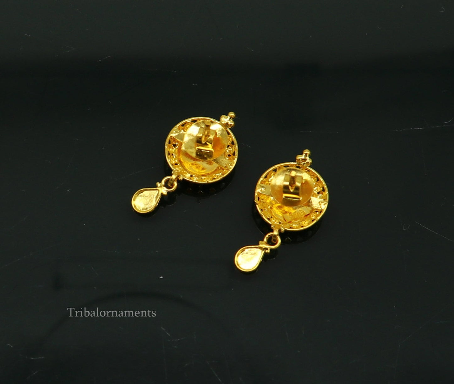 22Kt yellow gold handmade Stylish designer fancy earring, gorgeous brides gift daily use best gifting stud earring, charm jewelry ear129 - TRIBAL ORNAMENTS