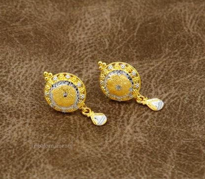 22KT yellow gold handmade designer stud earrings by Tribal Ornaments, featuring elegant, stylish jewelry for daily wear or bridal gifts.