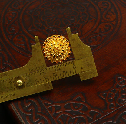 22Kt yellow gold handmade filigree stud earrings by TRIBAL ORNAMENTS, featuring intricate designs perfect for bridal jewelry.
