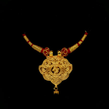 22KT yellow gold handmade vintage Ram Nami adjustable necklace with Shrinath Ji pendant, traditional Indian jewelry by TRIBAL ORNAMENTS.