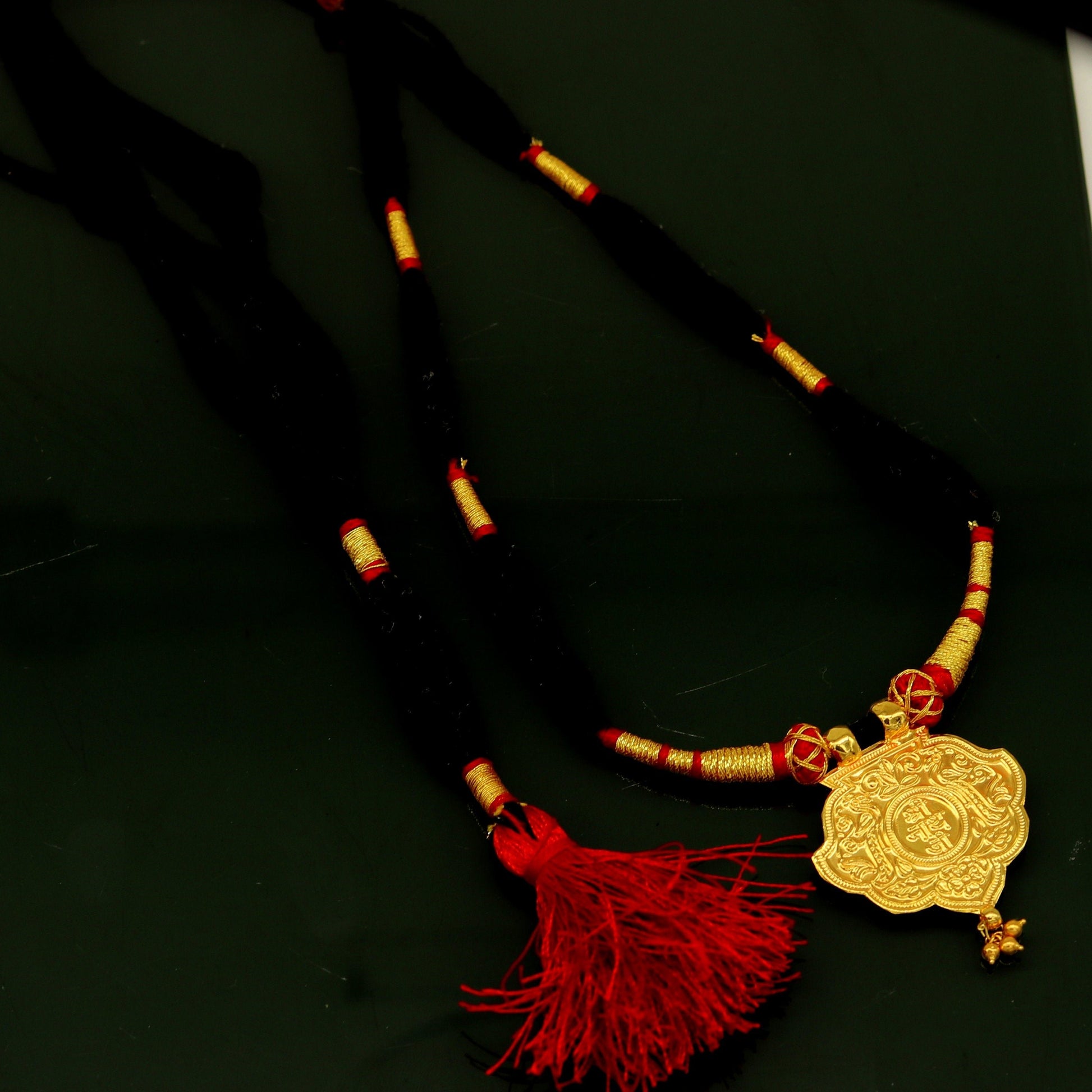 22kt  yellow gold handmade vintage antique traditional "Ram nami" adjustable necklace, idol shrinath ji pendant gorgeous jewelry set72 - TRIBAL ORNAMENTS