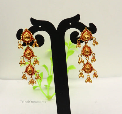 22KT yellow gold vintage Tussi design earrings by TRIBAL ORNAMENTS, featuring handcrafted drop and dangle styles for bridal jewelry.