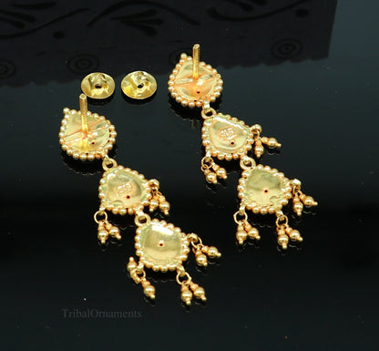 22KT yellow gold handmade vintage Tussi design earrings featuring stud, drop, and dangle styles for bridal and wedding jewelry.