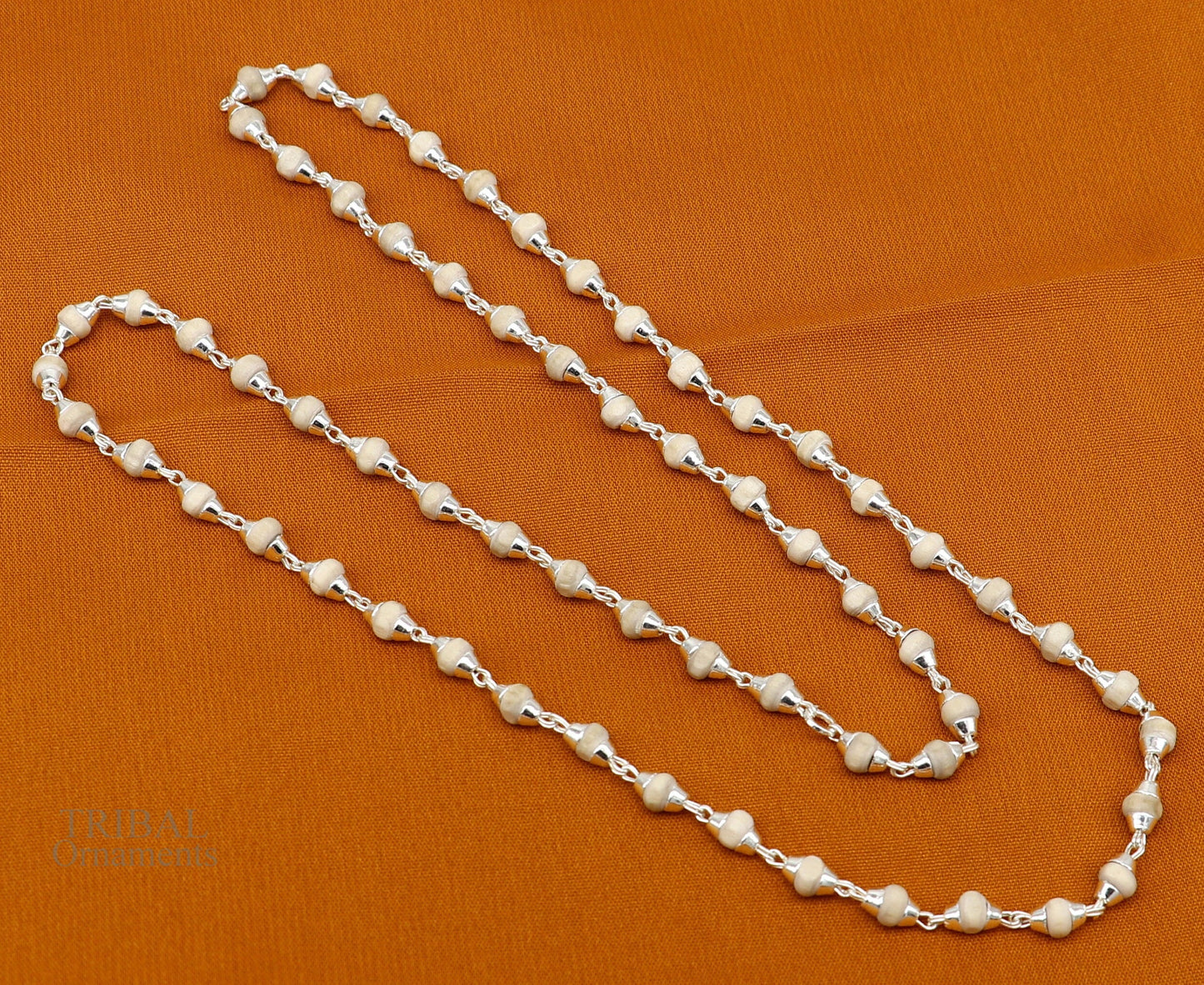 23" 4.5mm Sterling silver handmade Solid basil rosary plant wooden beads silver chain necklace tulsi mala use in Ayurveda meditation ch142 - TRIBAL ORNAMENTS