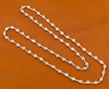 23" 4.5mm Sterling silver handmade Solid basil rosary plant wooden beads silver chain necklace tulsi mala use in Ayurveda meditation ch142 - TRIBAL ORNAMENTS
