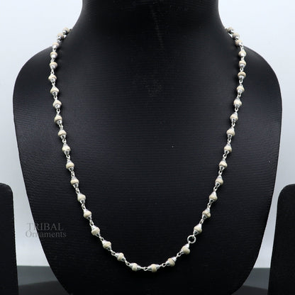 23" 4.5mm Sterling silver handmade Solid basil rosary plant wooden beads silver chain necklace tulsi mala use in Ayurveda meditation ch142 - TRIBAL ORNAMENTS