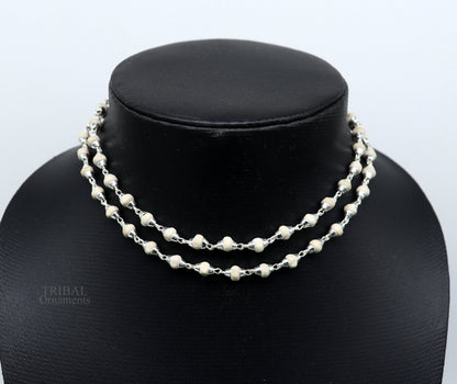 23" 4.5mm Sterling silver handmade Solid basil rosary plant wooden beads silver chain necklace tulsi mala use in Ayurveda meditation ch142 - TRIBAL ORNAMENTS