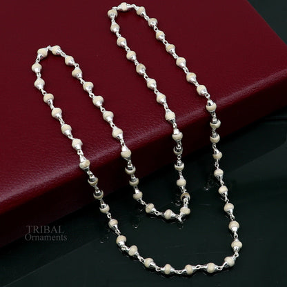 23" 4.5mm Sterling silver handmade Solid basil rosary plant wooden beads silver chain necklace tulsi mala use in Ayurveda meditation ch142 - TRIBAL ORNAMENTS