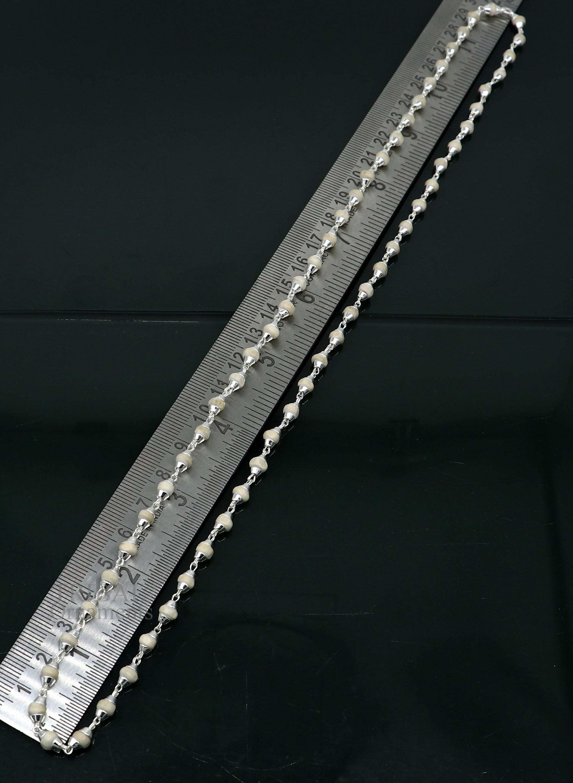 23" 4.5mm Sterling silver handmade Solid basil rosary plant wooden beads silver chain necklace tulsi mala use in Ayurveda meditation ch142 - TRIBAL ORNAMENTS