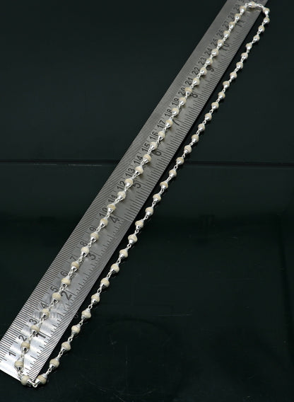 23" 4.5mm Sterling silver handmade Solid basil rosary plant wooden beads silver chain necklace tulsi mala use in Ayurveda meditation ch142 - TRIBAL ORNAMENTS