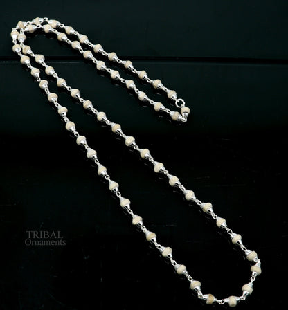 23" 4.5mm Sterling silver handmade Solid basil rosary plant wooden beads silver chain necklace tulsi mala use in Ayurveda meditation ch142 - TRIBAL ORNAMENTS