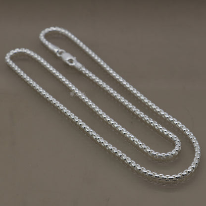 925 Sterling Silver Rolo chain necklace by Tribal Ornaments, delicate and high quality unisex jewelry for gifting or everyday wear.