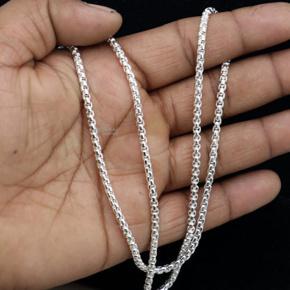925 sterling silver Rolo chain necklace by TRIBAL ORNAMENTS, delicate solid high-quality unisex jewelry with intricate links.