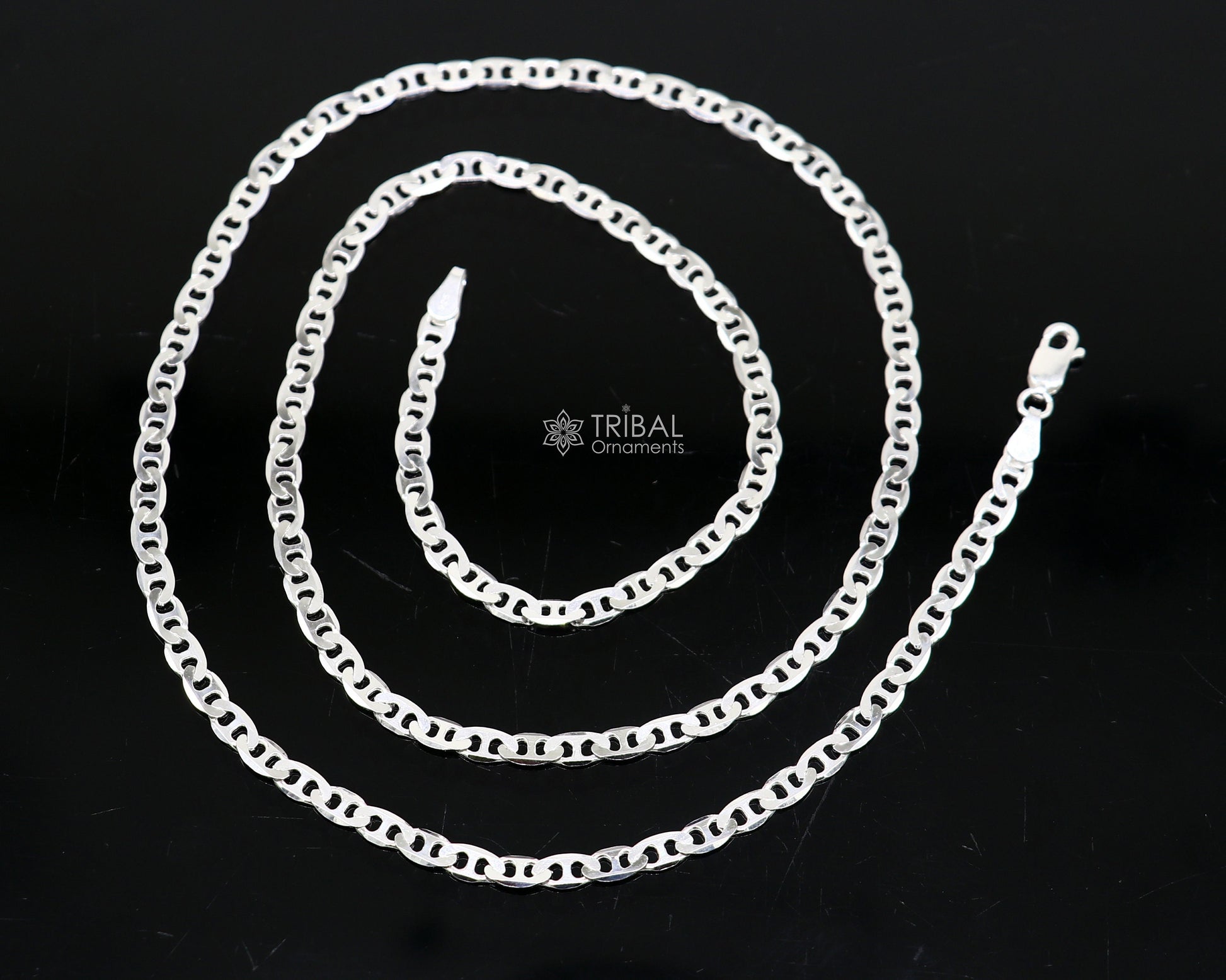 24" 4MM 925 sterling silver handmade solid fancy stylish silver chain necklace Nawabi chain best gifting jewelry from India ch241 - TRIBAL ORNAMENTS