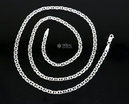 Sterling silver Nawabi chain necklace for men, 24 inches, 4mm thick, handmade stylish silver jewelry by TRIBAL ORNAMENTS