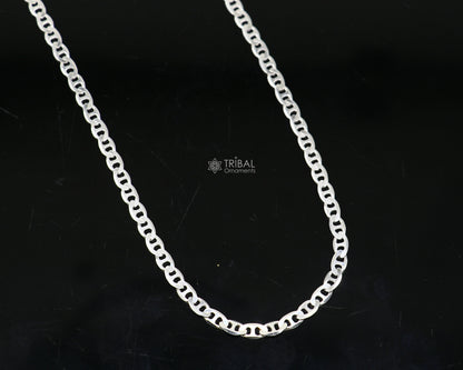 Sterling silver Nawabi chain necklace, 24 inches, 4mm thick, stylish handmade jewelry for men by Tribal Ornaments.
