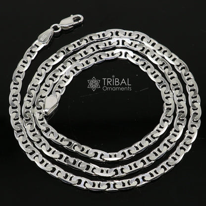 24-inch 4mm sterling silver Nawabi chain necklace by Tribal Ornaments, stylish handmade men's jewelry with intricate design.