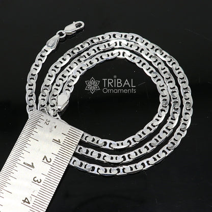 24-inch 4mm sterling silver Nawabi chain by TRIBAL ORNAMENTS, handmade stylish men's necklace with intricate design.