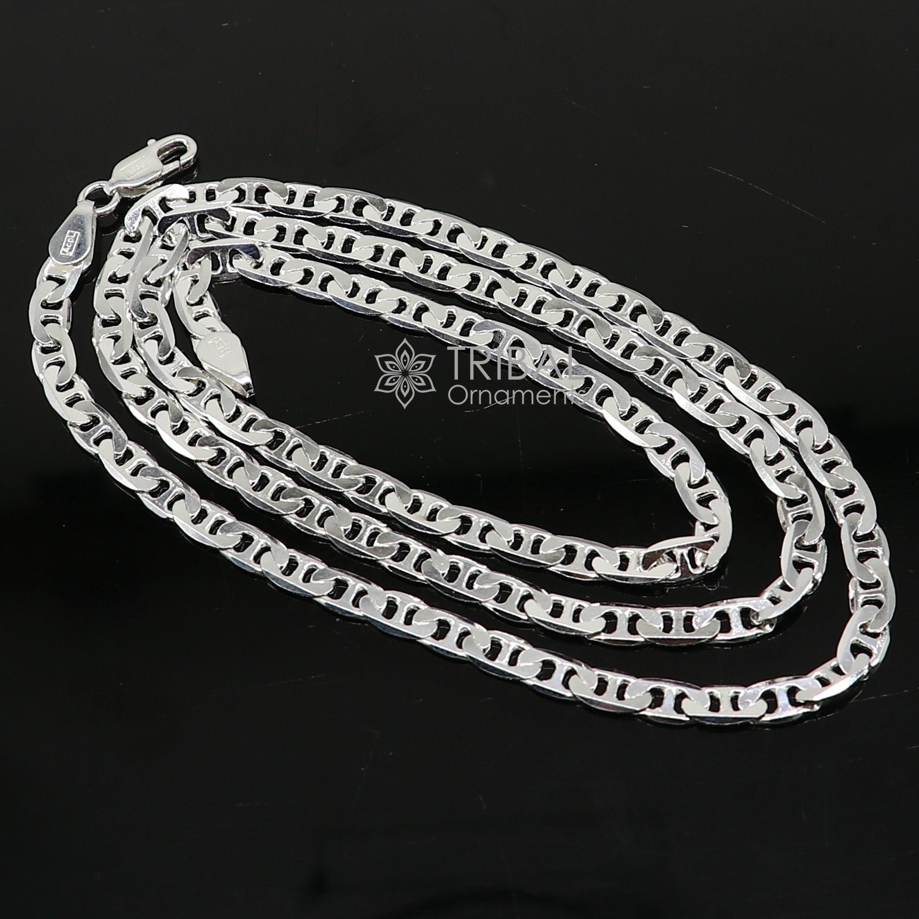24" 4MM 925 sterling silver handmade solid fancy stylish silver chain necklace Nawabi chain best gifting jewelry from India ch243 - TRIBAL ORNAMENTS