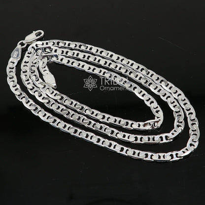 24-inch 4mm sterling silver Nawabi chain necklace by Tribal Ornaments, stylish solid men's jewelry, handmade from India.