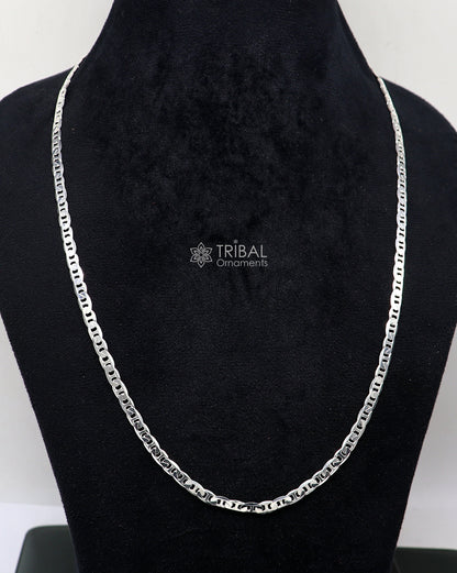Sterling silver 24-inch Nawabi men's chain necklace, handmade 4mm solid silver jewelry from TRIBAL ORNAMENTS.
